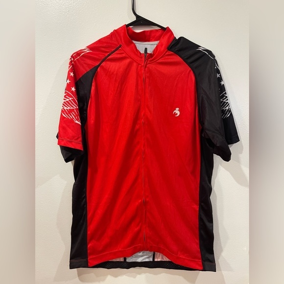 MUTEKI Men's Wings Biking Cyclist Short Sleeve Full Zip Red/Black Jersey Sz XL - Picture 1 of 6